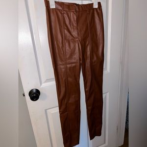 NWT Jason Wu brown leather leggings with small slit at ankle
